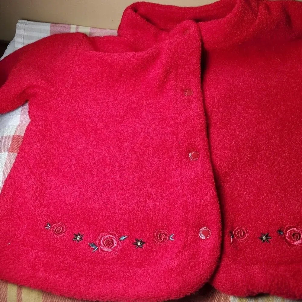 OshKosh 3-6M Cardigan Baby Girl Red Floral Rose Embroidered Vintage Snap Sweater